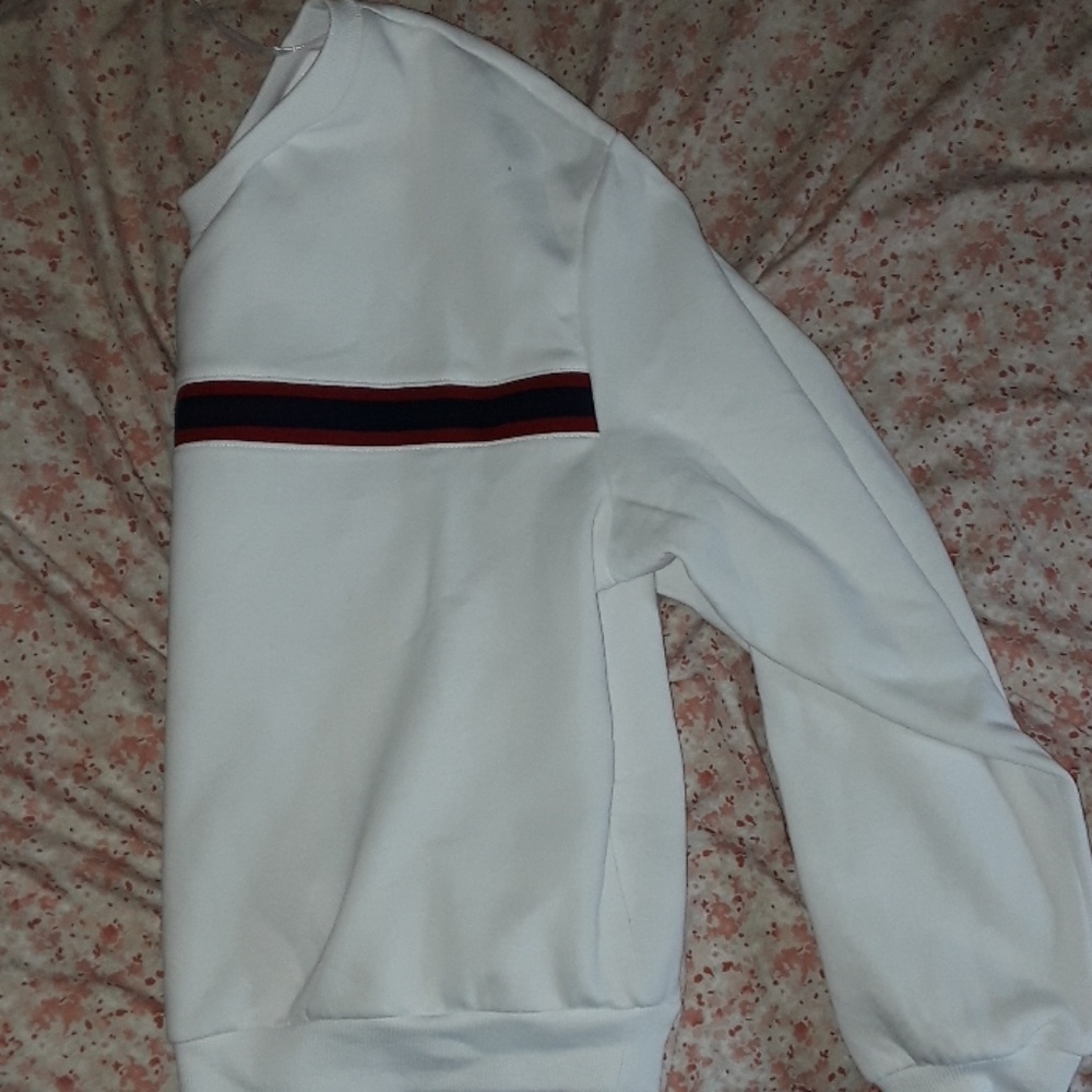 White cropped sweatshirt.